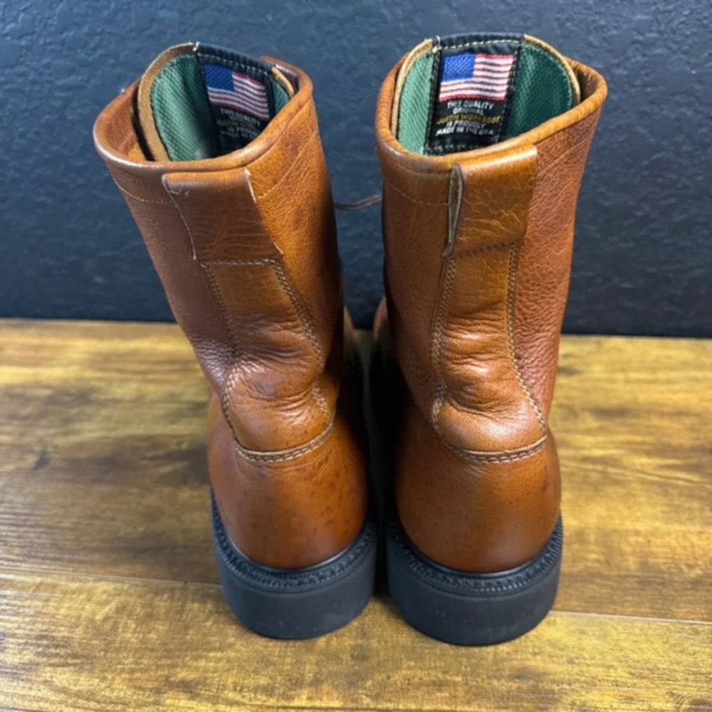 Justin Original Workboots 760 Tan Leather Lace‎ Up Work Boots Mens 12D